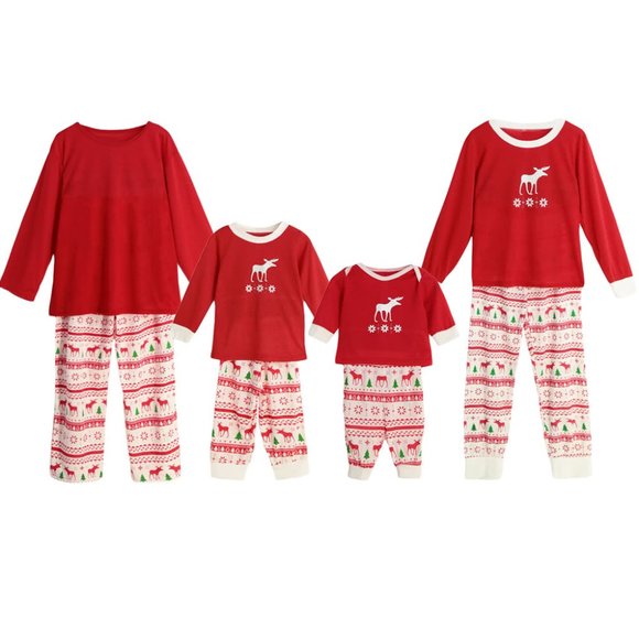 Matching Red & White Winter Christmas Family Pajamas PJs Striped Men Women Kids - Picture 7 of 16
